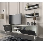Geacles Tv Unit Display Plasma Stand 2 Display-shelves White & Marble