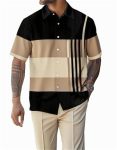 Zibral Men's Fashion 2 Piece Dress Shirts Suits Short Sleeve Big Men Leisure Sets Formal Pants Sets ZM135-04-L