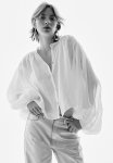 Balloon-sleeved Ramie Blouse - White
