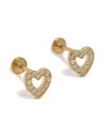 Waterproof Gold Plated Stainless Steel Cubic Zirconia Open Heart Flat Back Studs