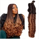 Premium 24-INCH Ombre French Curly Crochet Hair Extensions For Women - Pre-stretched Loose Wave Spiral Braids With Spanish Ponyt