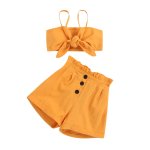 Mustard High Waisted Shorts With Crop Top