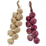 Woration 2PCS Artificial Garlic Hanging String Lifelike Garlic Model Fake White Garlic Purple Onion Foam Vegetables Kitchen Home