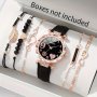 Elegant 6pcs Women's Quartz Watch Set With Faux Leather Strap Alloy Case & Love Leaf Bracelets - Fashionable Analog Display