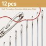 12PCS Self-threading Needles Easy Thread Side Opening Assorted Sizes Durable Stainless Steel Hand Sewing & Quilting 4 Sizes