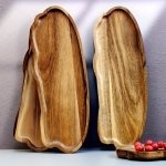 1PC Acacia Wood Dinner Plate Tabletop Decorative Plate Irregular Salad Plate Tea Plate Decorative Tray Coffee Table Base Farm Fo