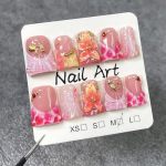 Handmade 3D Nail Art Press Ons Homemade Press On Nails French Tip With 3D Pink Flower Design Fake Nail For Women S