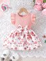 Baby's Bowknot Decor Casual Flower Pattern Cap Sleeve Dress Infant & Toddler Girl's Clothing For Daily Wear/Holiday/Party As Gift