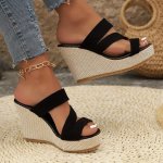 Women's Solid Color Wedge Sandals Casual Platform Slip-on Slides Versatile Summer Footwear