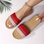 Colorblock Home Slippers Slip On Lightweight Soft Sole Mute Shoes Indoor Non-slip Linen Sole Shoes