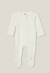 Cotton On Organic Newborn Pointelle Zip Romper - Milk
