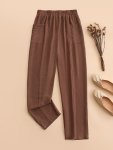 Plus Size Solid Color Pants Casual Elastic Waist Pants With Pockets Women's Plus Size Clothing