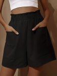 Plus Size Casual Shorts Women's Plus Lettuce Trim Loose Shorts With Front Pockets