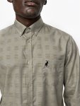 Polo Mens Dobby Tonal Check Long Sleeve Shirt In Stone - Stone 3XL