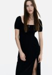 Puff-sleeved Flared-skirt Dress - Black