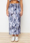 Blue Printed Pleat Maxi Knit Skirt - Blau
