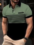 Men's Plus Size Color Block Striped Pattern Golf Shirt Casual Vacation Business Style