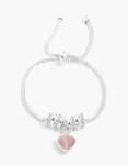 Silver Plated Pink Puffy Heart Charm Toggle Bracelet