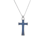 Icom Stainless Steel Two-tone Blue Prayer Cross Pendant
