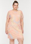 Plus Print Tulle Dress - Salmon