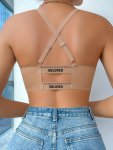 Letter Print Wireless Bra Comforatable & Breathable Cut Out Everyday Bra Women's Lingerie & Underwear