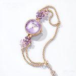 Violet Flower Crystal Slim Bracelet Watch Waterproof Dial Quartz Watch