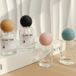 1PC Minimalist Glass Perfume Bottles 30ML & 50ML Premium Refillable Spray With Wooden Cap Large Capacity Aesthetic Photography P