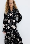 Midi Shirt Dress - Black Patterned