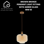 Brown Bronze Pendant Light Fitting With Amber Glass - 40W Es