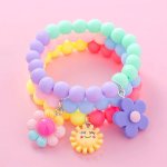 3PCS Cute Sun Flower Pendant Color Block Beaded Bracelet For Girls