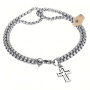 Men's Fashion Double Chain Cross Hollow Wrist Bracelets Lobster Claw Clasp