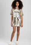 Sissy Boy Slainte V.2: Boxy Loose Sequin Logo T-Shirt Dress - Gold