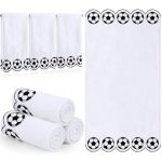 Haull 3 Pcs Soccer Hand Towels For Bathroom - 100% Cotton Scalloped Soccer Towels Party Favors Decor Absorbent Embroidered Decor