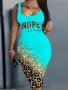 Women's Plus Sexy Lounge Dress Plus Size Leopard Slogan Print Round Neck Slim Fit Tank Sleep Dress