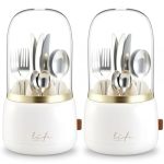 Singhoow 2 Pack 360 Rotating Silverware Organizer Utensil Holder With Lid For Kitchen Counter Silverware Caddy With Drainage Dus