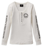 Women’s Skull Snap Front Long Sleeve Henley – White