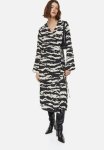 Collared Wrap Dress - Black Tiger Striped