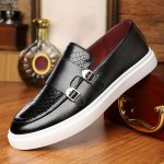 Plus Size Men's Solid Color Slip On Dress Shoes With Double Buckle Straps Comfy Non Slip Rubber Sole Durable Walking Shoes Men's