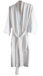 Egyptian Cotton Bath Robe - White With Navy Satin Stitch
