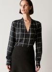 Modal Windowpane Check V Neck Blouse