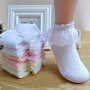 4 Pairs Of Girl's Lace Ruffle Frilly Trim Crew Socks Breathable Cotton Comfy Dance Princess Socks