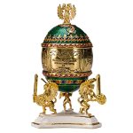 Danila-souvenirs Faberge Style Trans-siberian Railway Egg Trinket Jewel Box With Train Figurine 5" 12.5 Cm Green