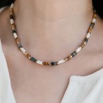 1PC Bohemian Retro Colorful Natural Stone Beaded Necklace For Women Elegant Pinctada Dopamine Beaded Chain Summer Vintage Jewelr
