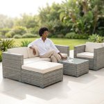 5-PIECE Modular Rattan Outdoor Sectional Set