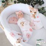 Wrap Set Swaddle Set Soft Beige Pink Flower Giraffe