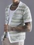 Men's Casual Fashion Hollow-Out Knitted Top Short Sleeve Button Front Lightweight And Breathable Summer Shirt