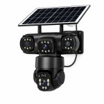 Solar Wifi Ptz Security Camera With Solar Panel 360 Outdoor Surveillance Multi-lens Monitoring Night Vision Motion Detection & R
