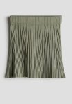 Rib-knit A-line Skirt - Khaki Green