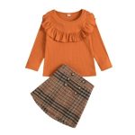Winter Plaid Skirt And Orange Ruffle Top 6-7Y