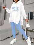 Casual Two-piece Set Letter Print Kangaroo Pocket Hoodie & Solid Skinny Leggings Outfits Women's Clothing